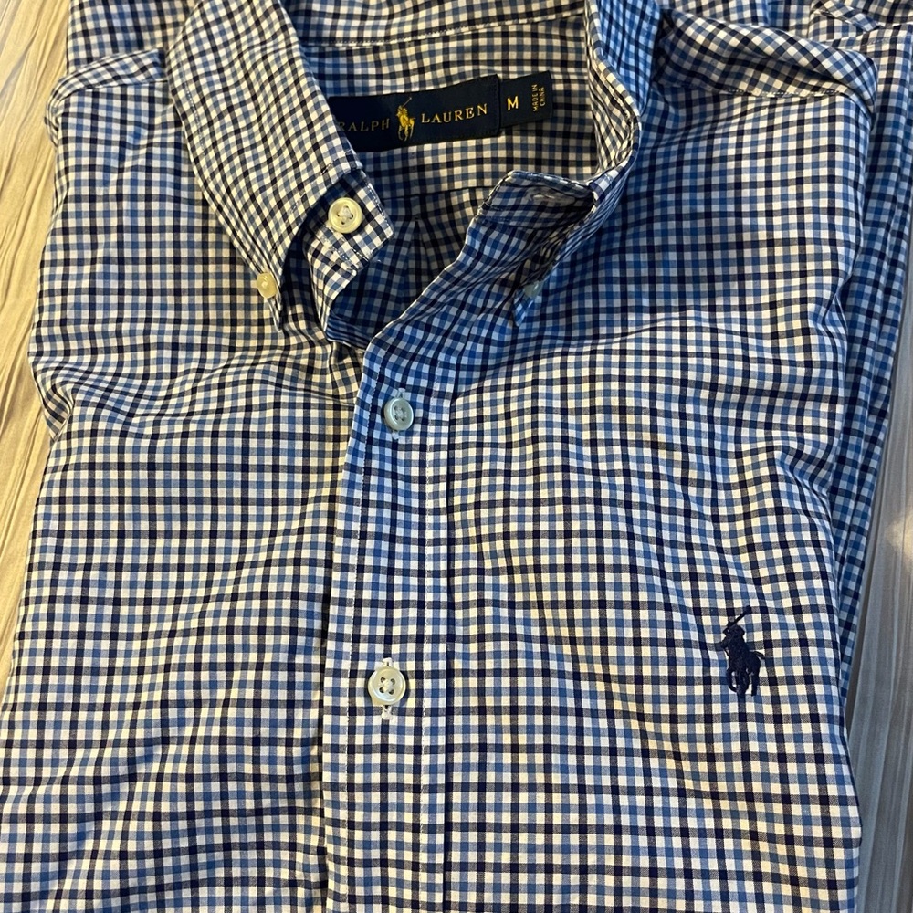 Ralph Lauren mens‎ blue white plaid button down long sleeve shirt size medium